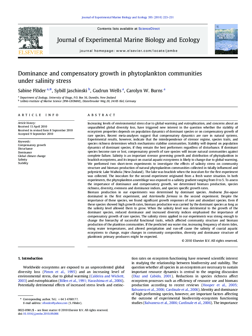 Dominance and compensatory growth in phytoplankton communities under salinity stress