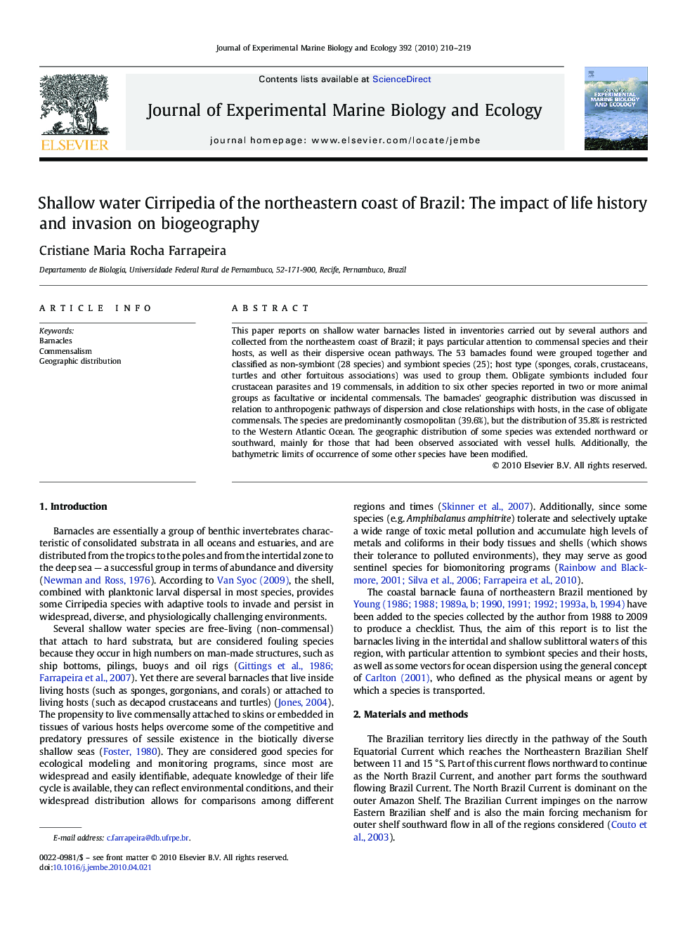 Shallow water Cirripedia of the northeastern coast of Brazil: The impact of life history and invasion on biogeography