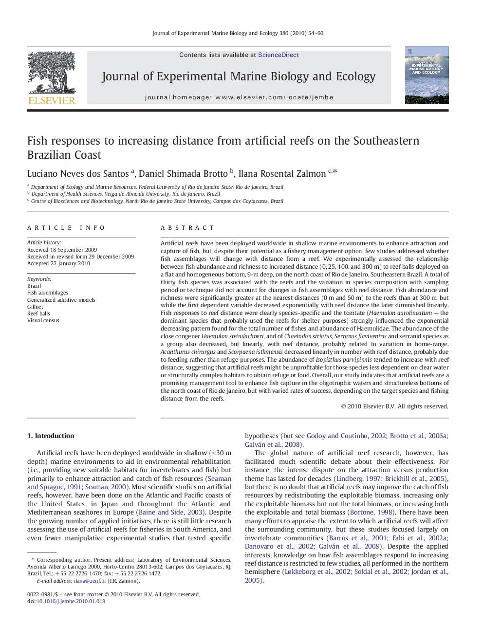 Fish responses to increasing distance from artificial reefs on the Southeastern Brazilian Coast