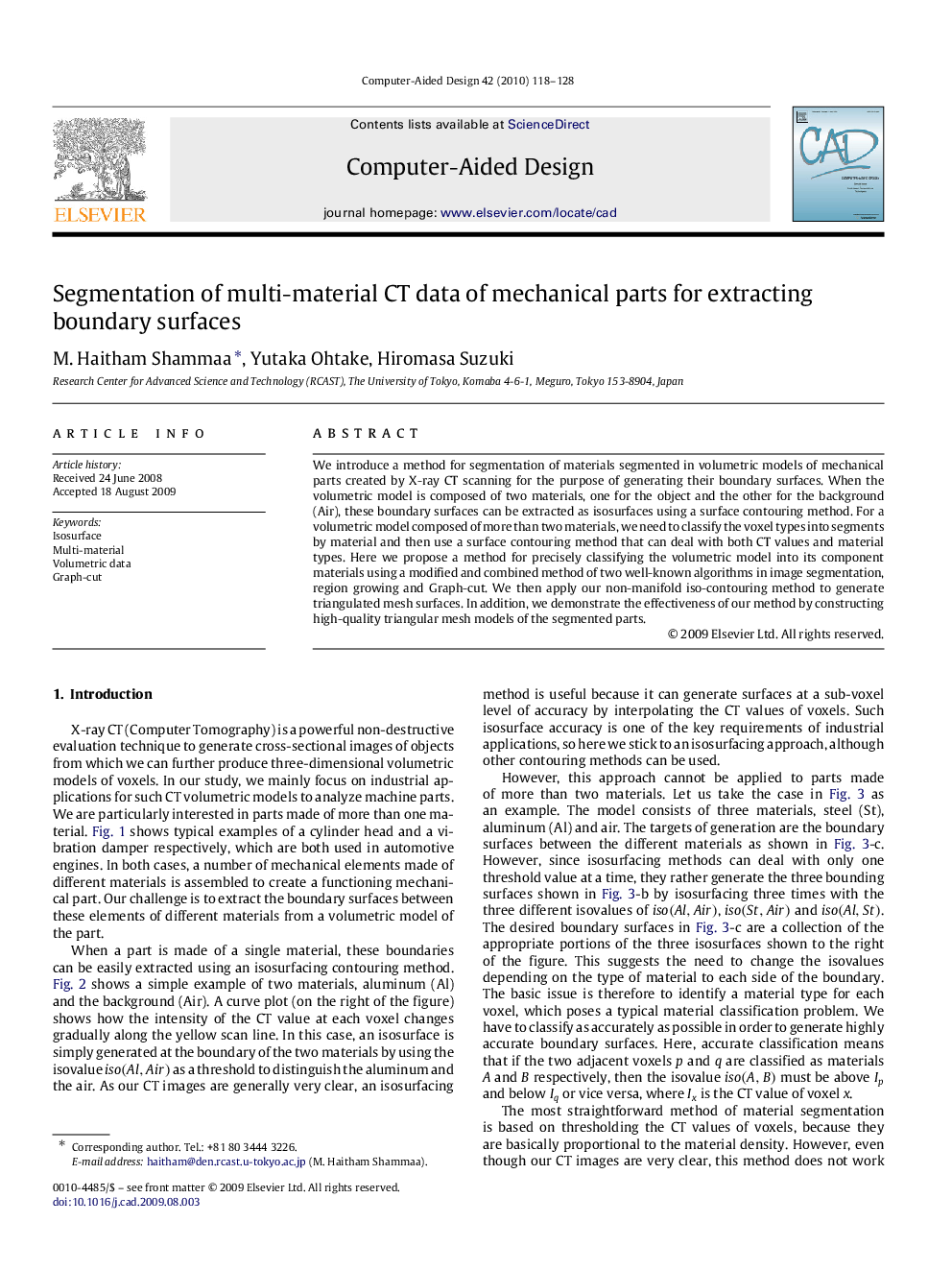 Segmentation of multi-material CT data of mechanical parts for extracting boundary surfaces