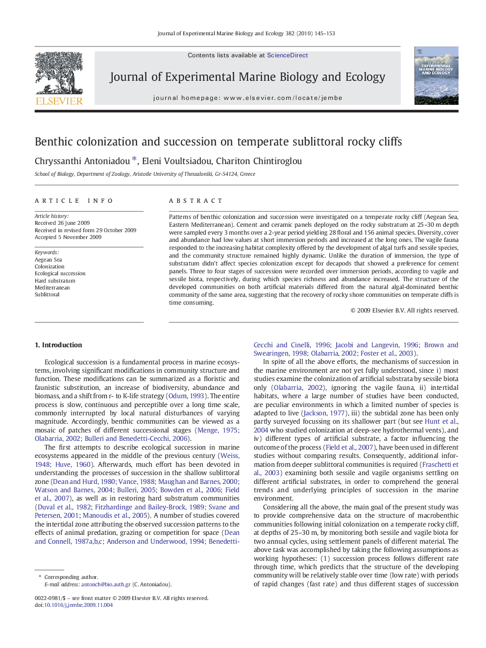 Benthic colonization and succession on temperate sublittoral rocky cliffs