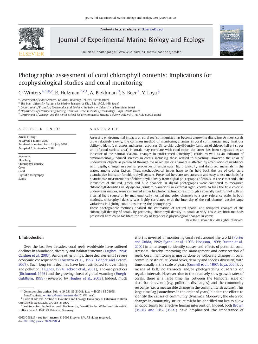 Photographic assessment of coral chlorophyll contents: Implications for ecophysiological studies and coral monitoring