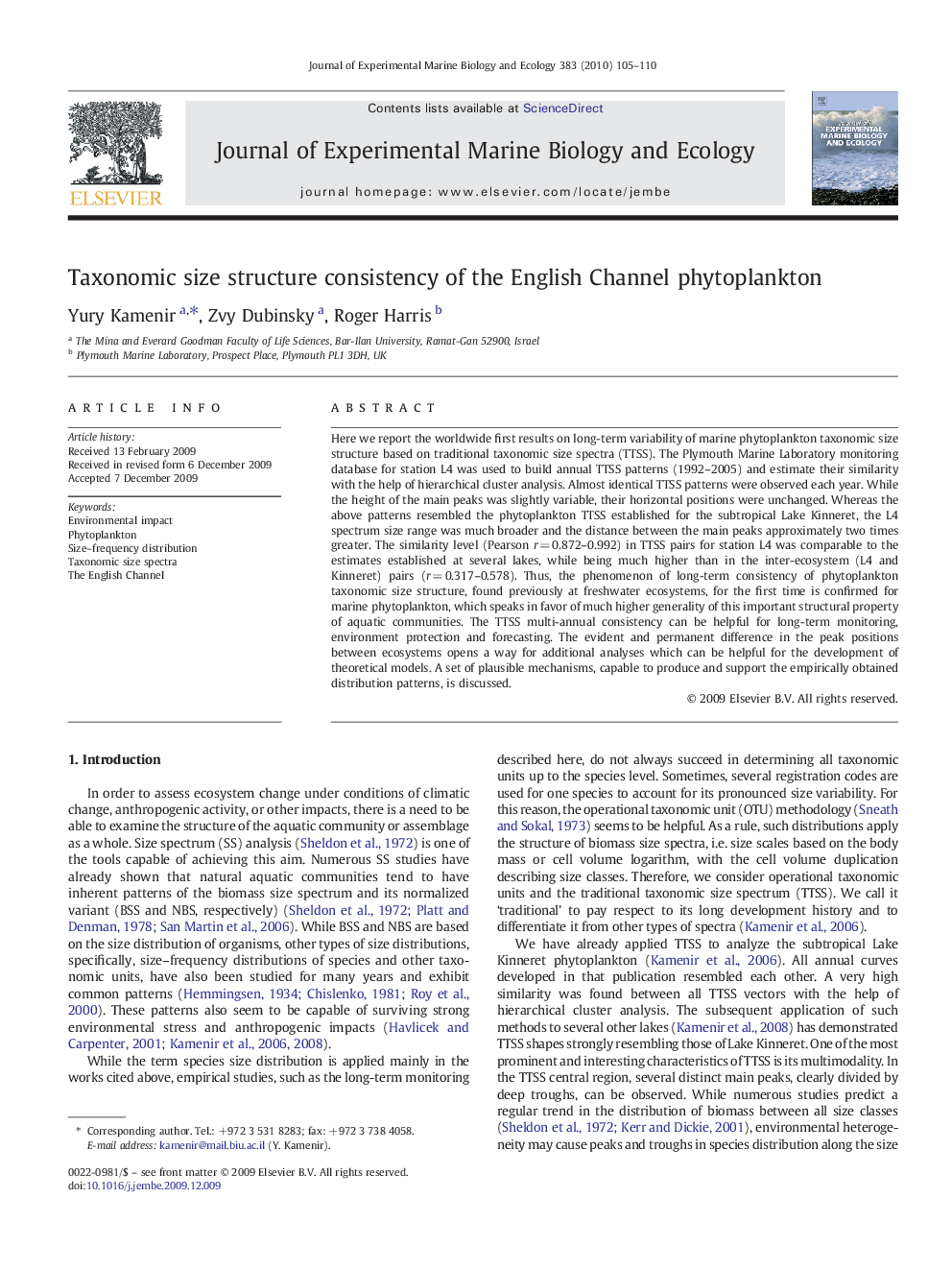 Taxonomic size structure consistency of the English Channel phytoplankton