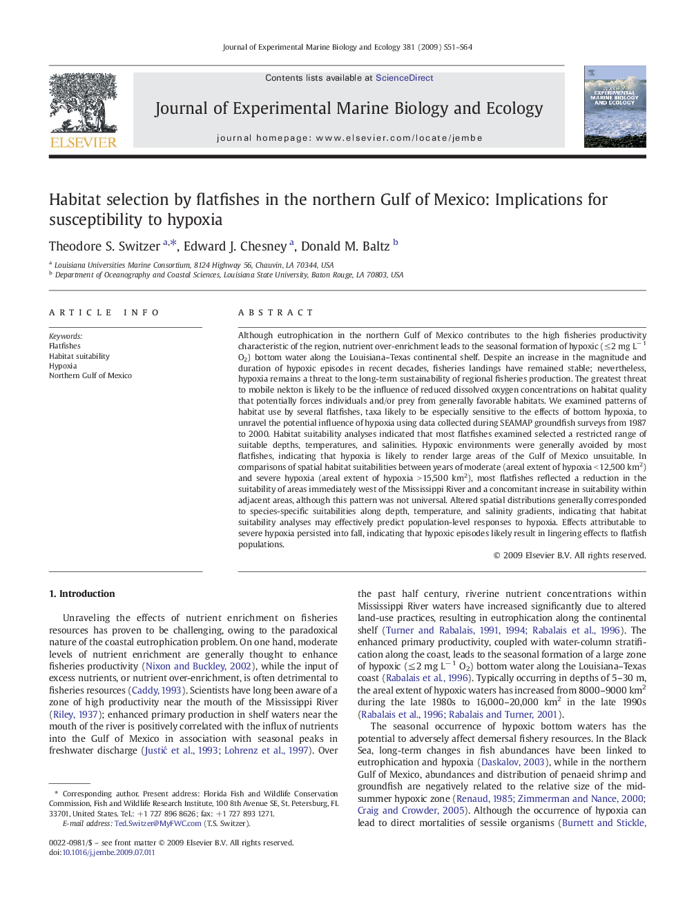 Habitat selection by flatfishes in the northern Gulf of Mexico: Implications for susceptibility to hypoxia