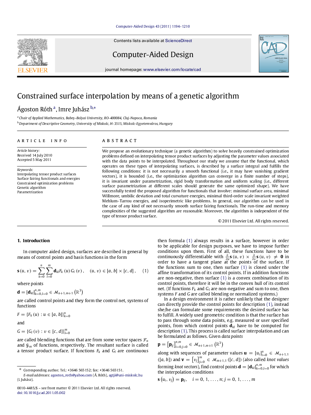 Constrained surface interpolation by means of a genetic algorithm