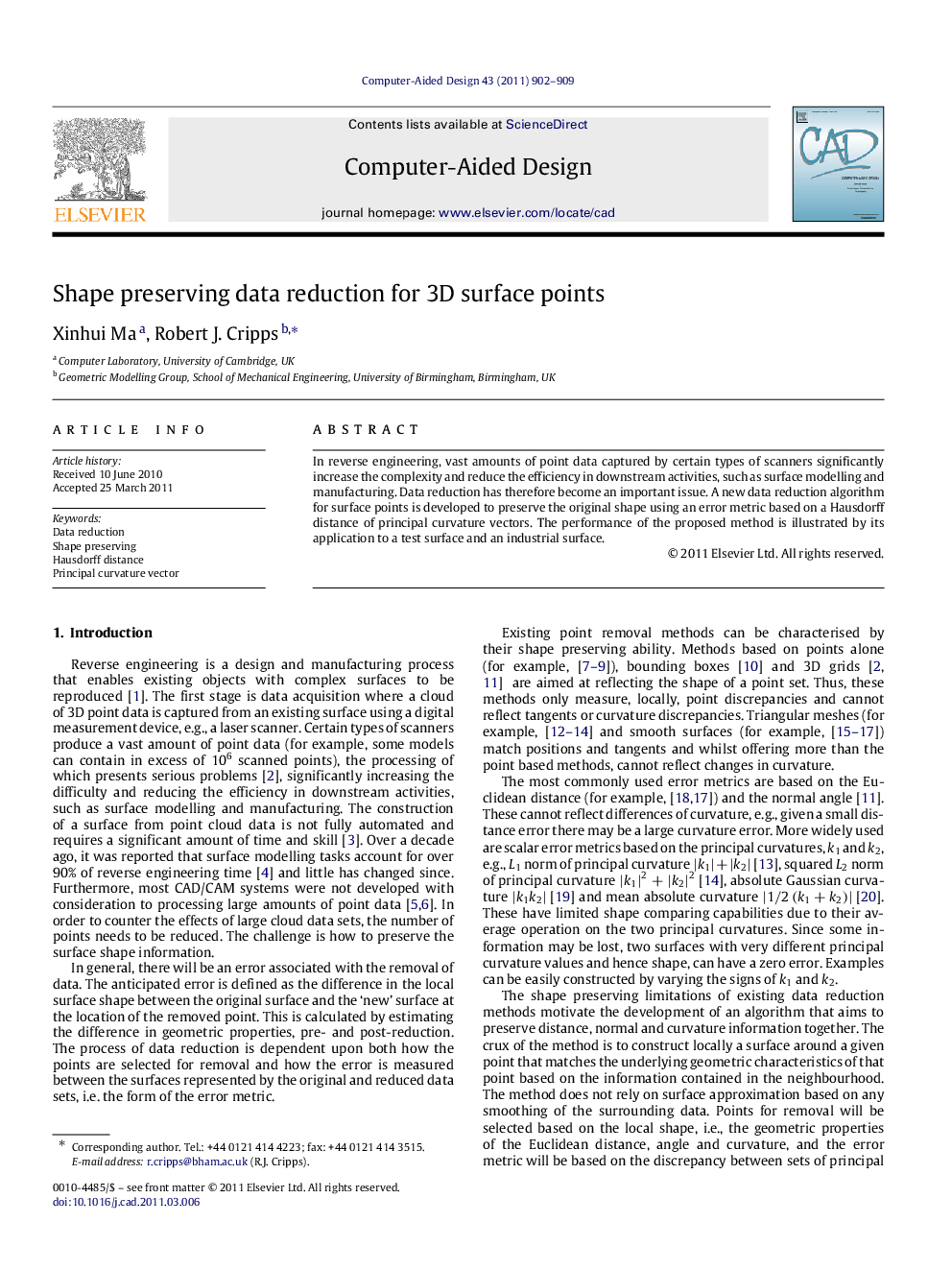 Shape preserving data reduction for 3D surface points