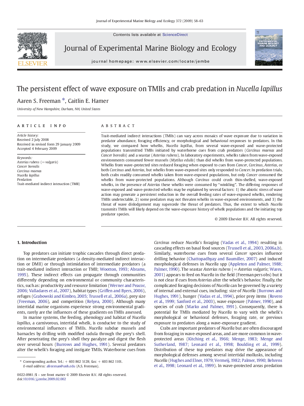 The persistent effect of wave exposure on TMIIs and crab predation in Nucella lapillus