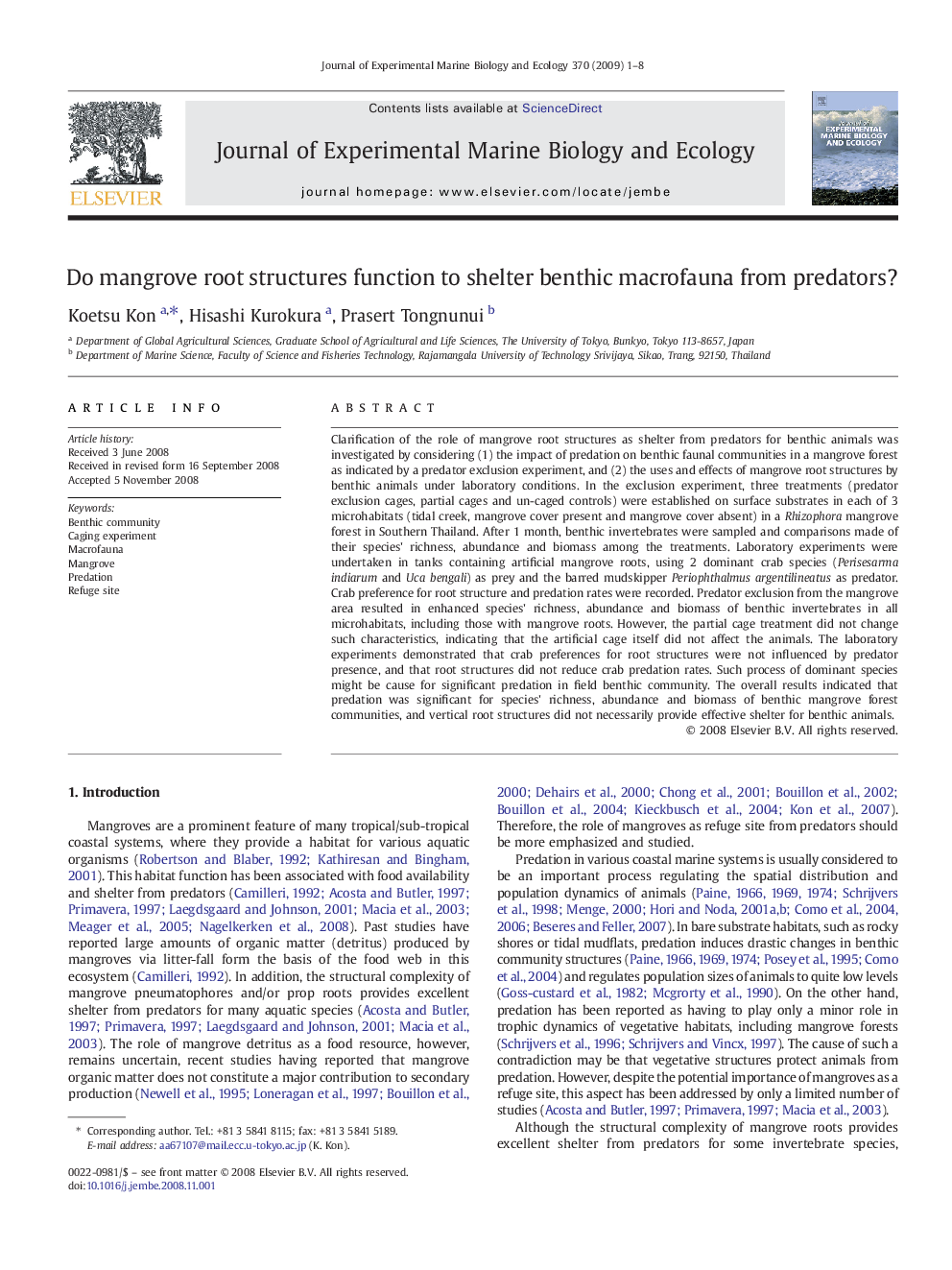 Do mangrove root structures function to shelter benthic macrofauna from predators?