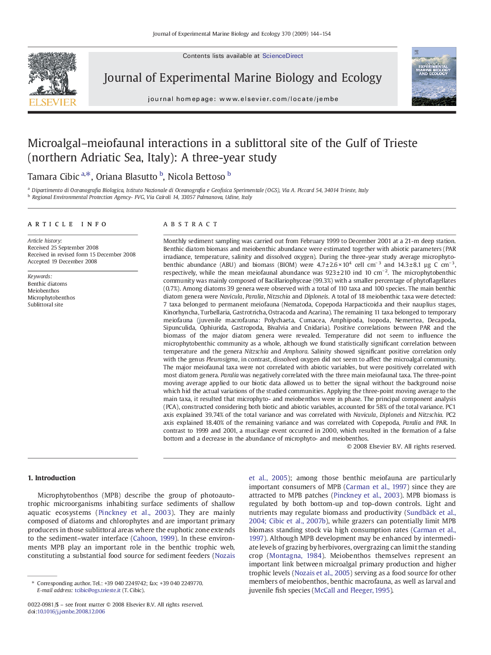 Microalgal-meiofaunal interactions in a sublittoral site of the Gulf of Trieste (northern Adriatic Sea, Italy): A three-year study