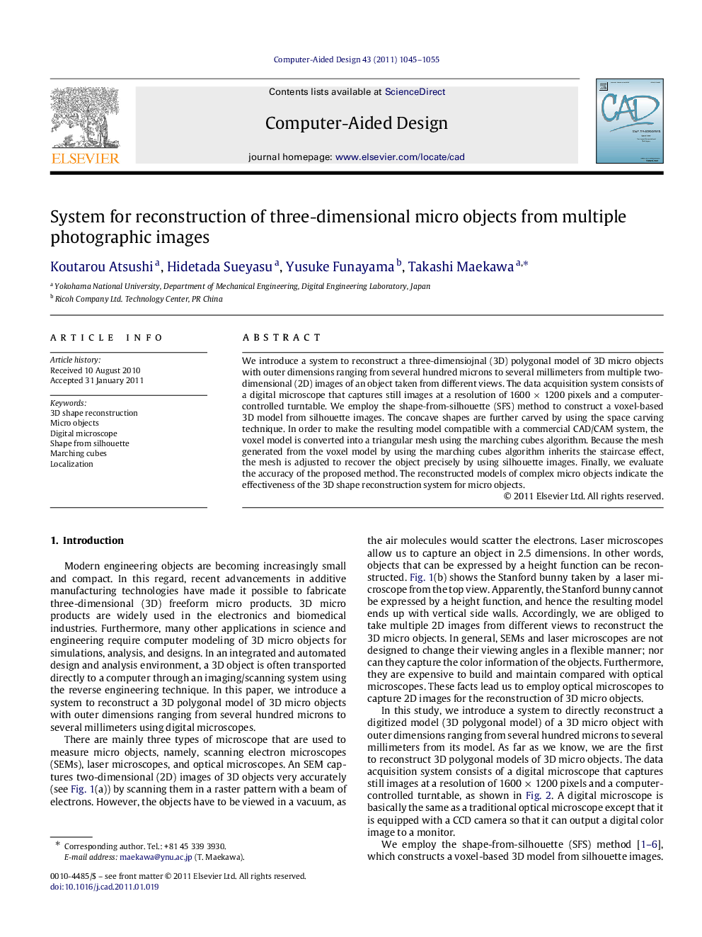 System for reconstruction of three-dimensional micro objects from multiple photographic images