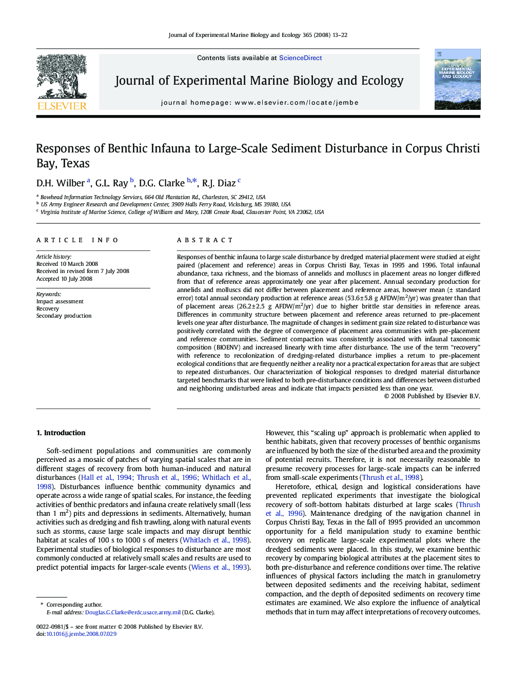 Responses of Benthic Infauna to Large-Scale Sediment Disturbance in Corpus Christi Bay, Texas