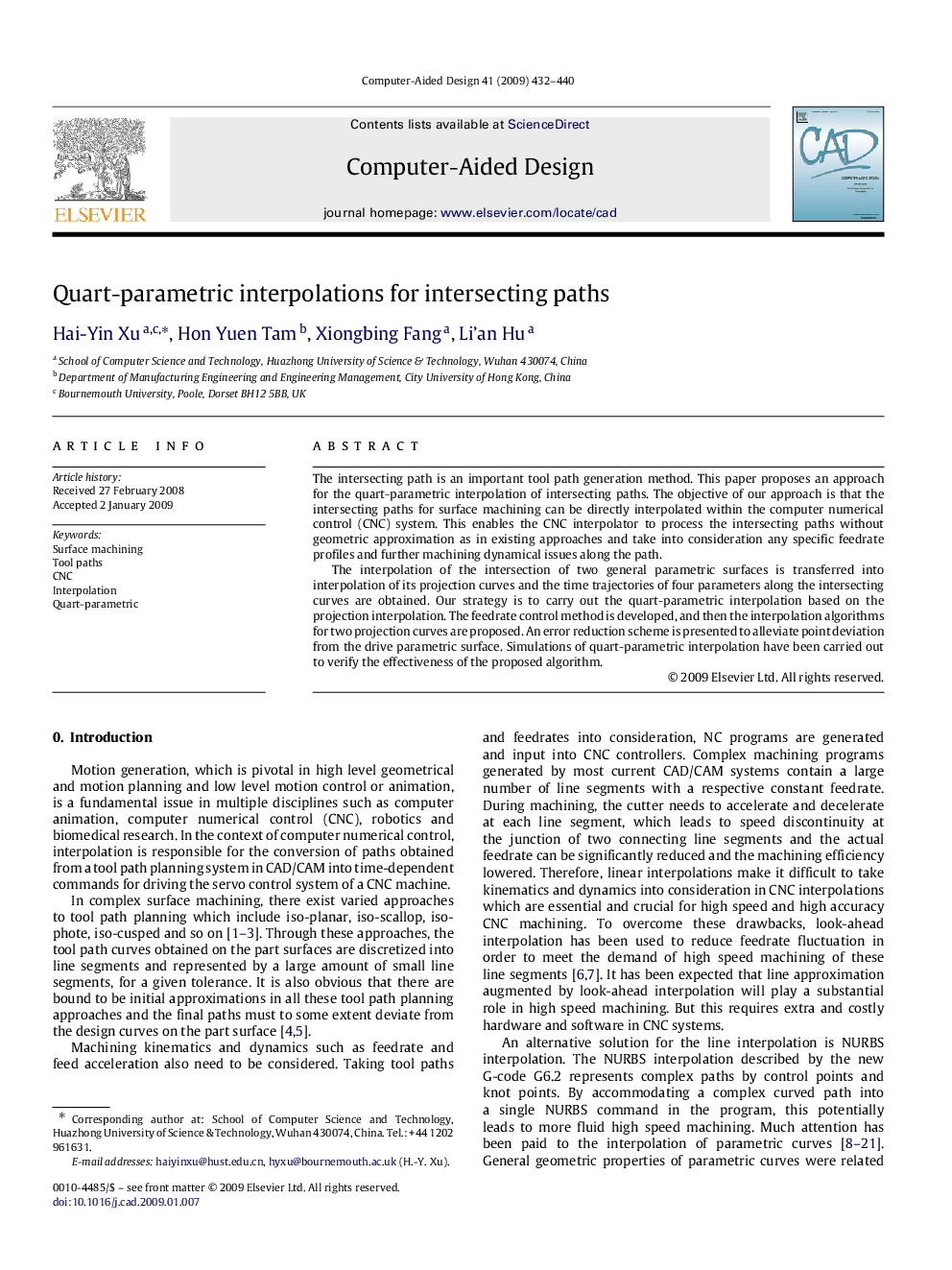 Quart-parametric interpolations for intersecting paths