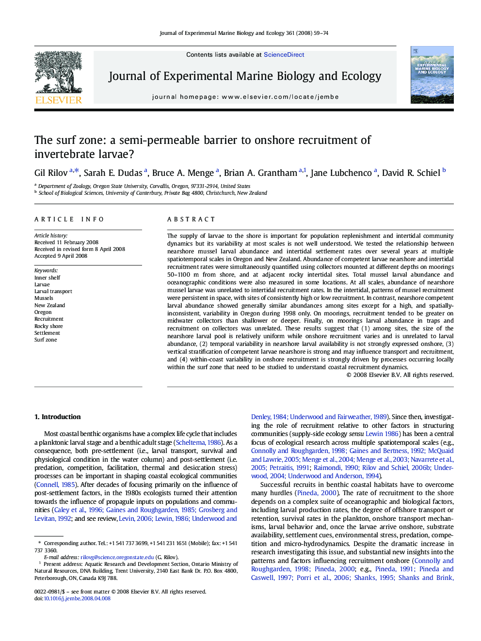 The surf zone: a semi-permeable barrier to onshore recruitment of invertebrate larvae?