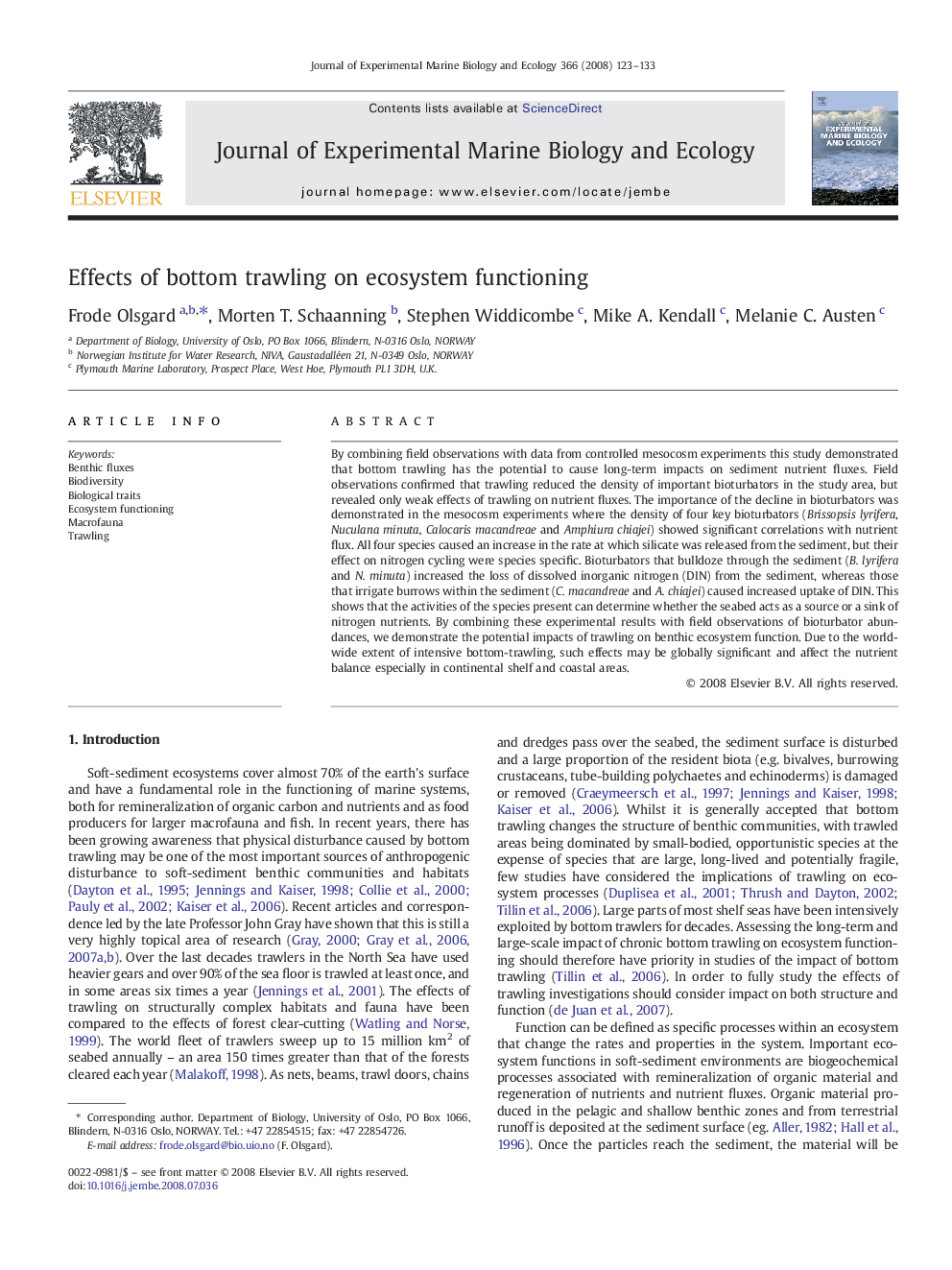 Effects of bottom trawling on ecosystem functioning