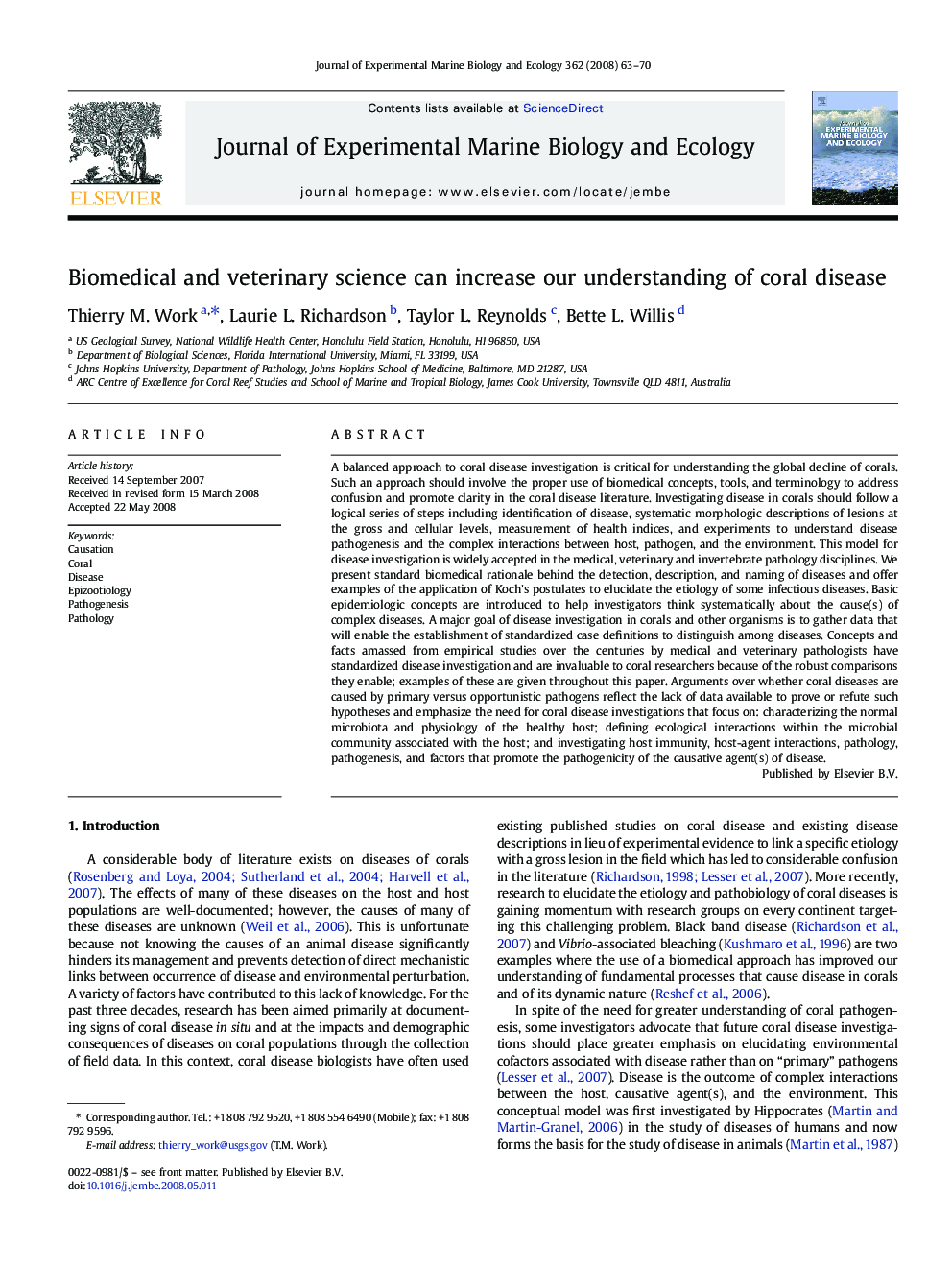 Biomedical and veterinary science can increase our understanding of coral disease