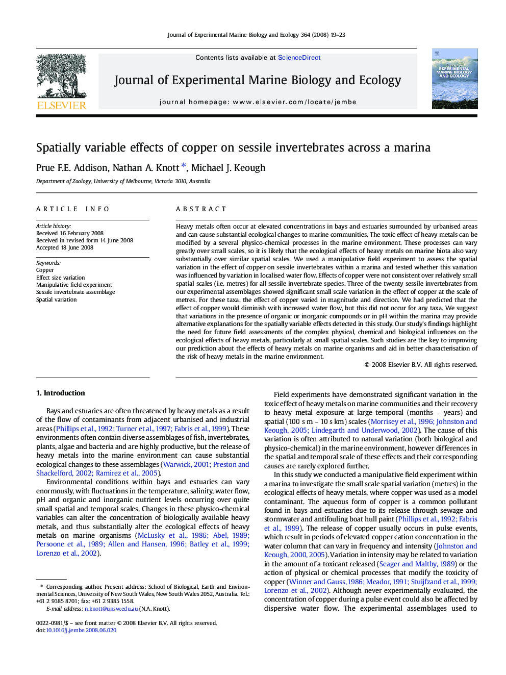 Spatially variable effects of copper on sessile invertebrates across a marina