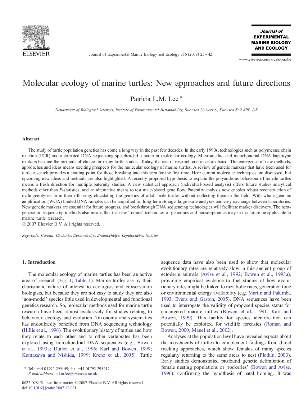 Molecular ecology of marine turtles: New approaches and future directions