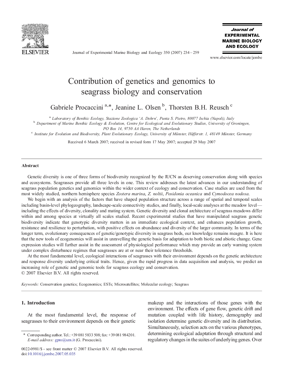 Contribution of genetics and genomics to seagrass biology and conservation