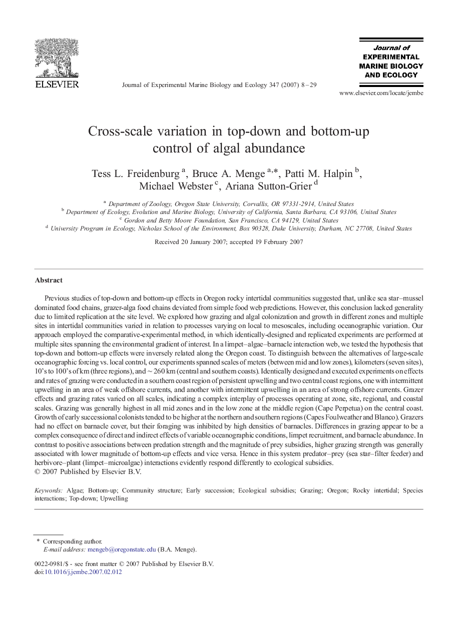 Cross-scale variation in top-down and bottom-up control of algal abundance