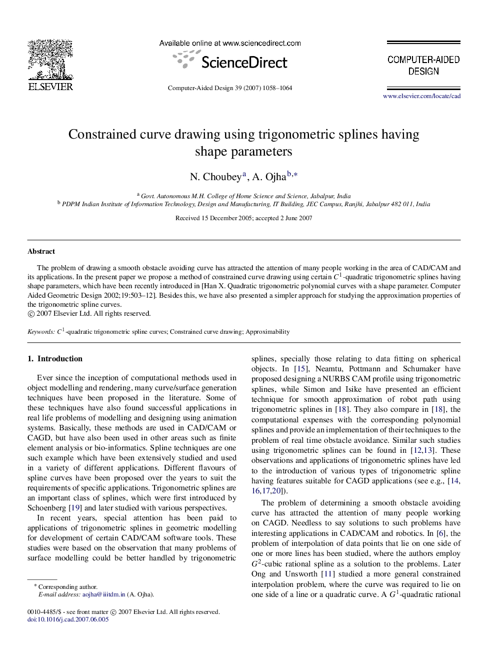 Constrained curve drawing using trigonometric splines having shape parameters