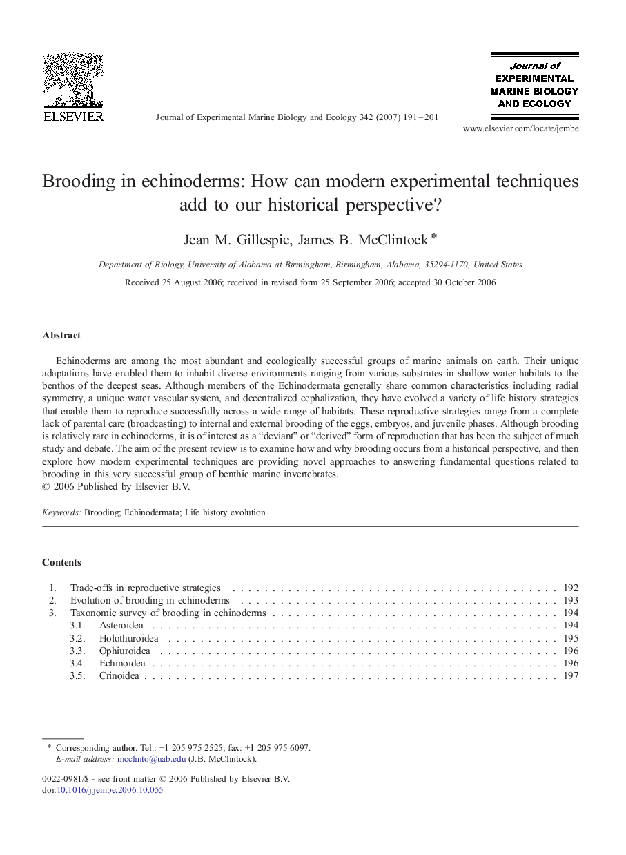 Brooding in echinoderms: How can modern experimental techniques add to our historical perspective?