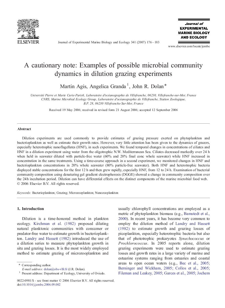 A cautionary note: Examples of possible microbial community dynamics in dilution grazing experiments