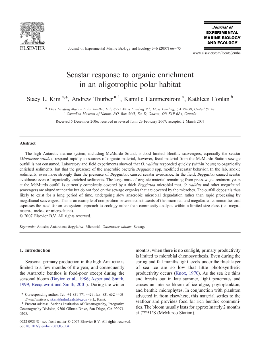 Seastar response to organic enrichment in an oligotrophic polar habitat