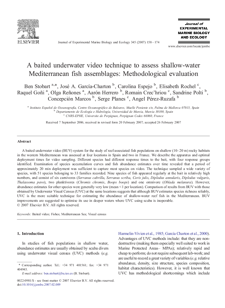 A baited underwater video technique to assess shallow-water Mediterranean fish assemblages: Methodological evaluation