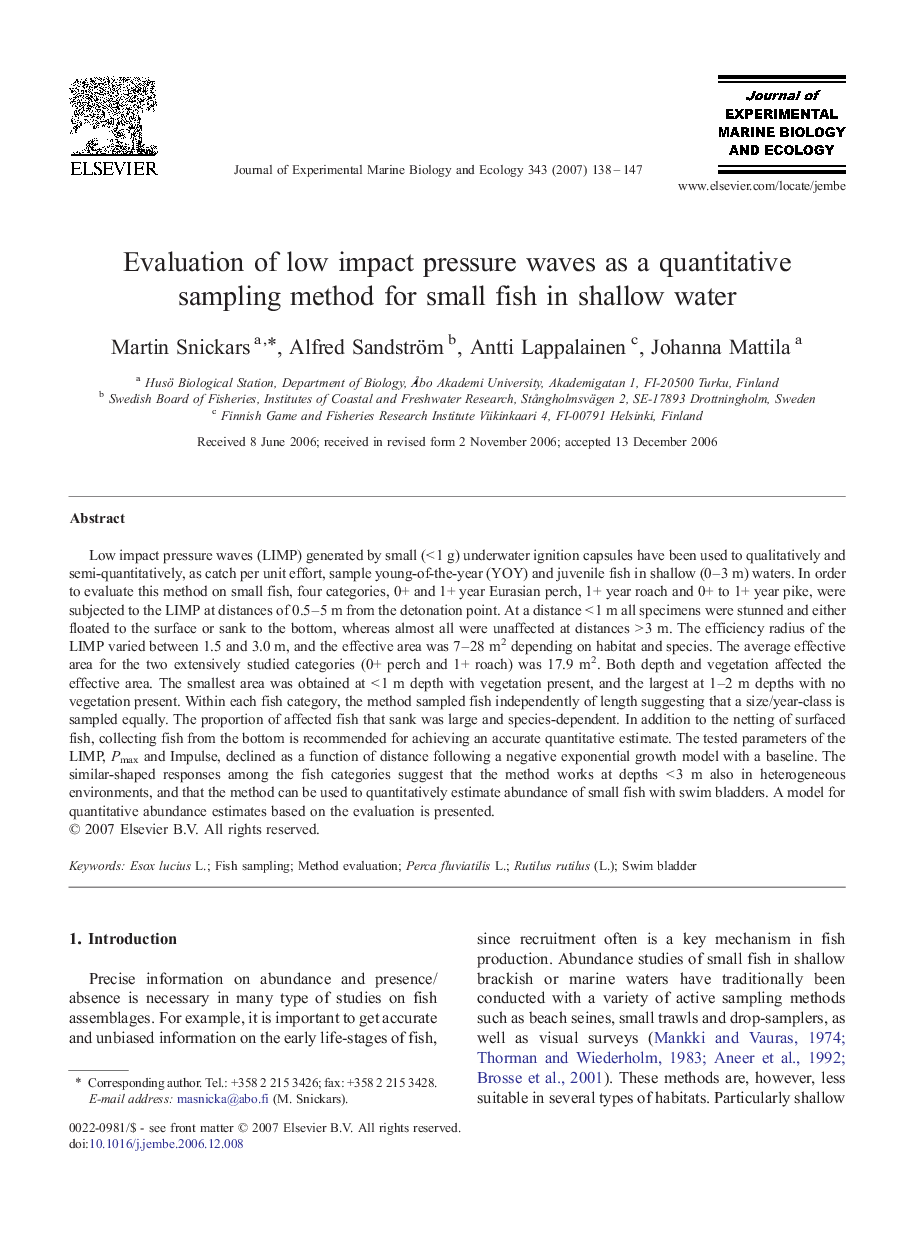 Evaluation of low impact pressure waves as a quantitative sampling method for small fish in shallow water