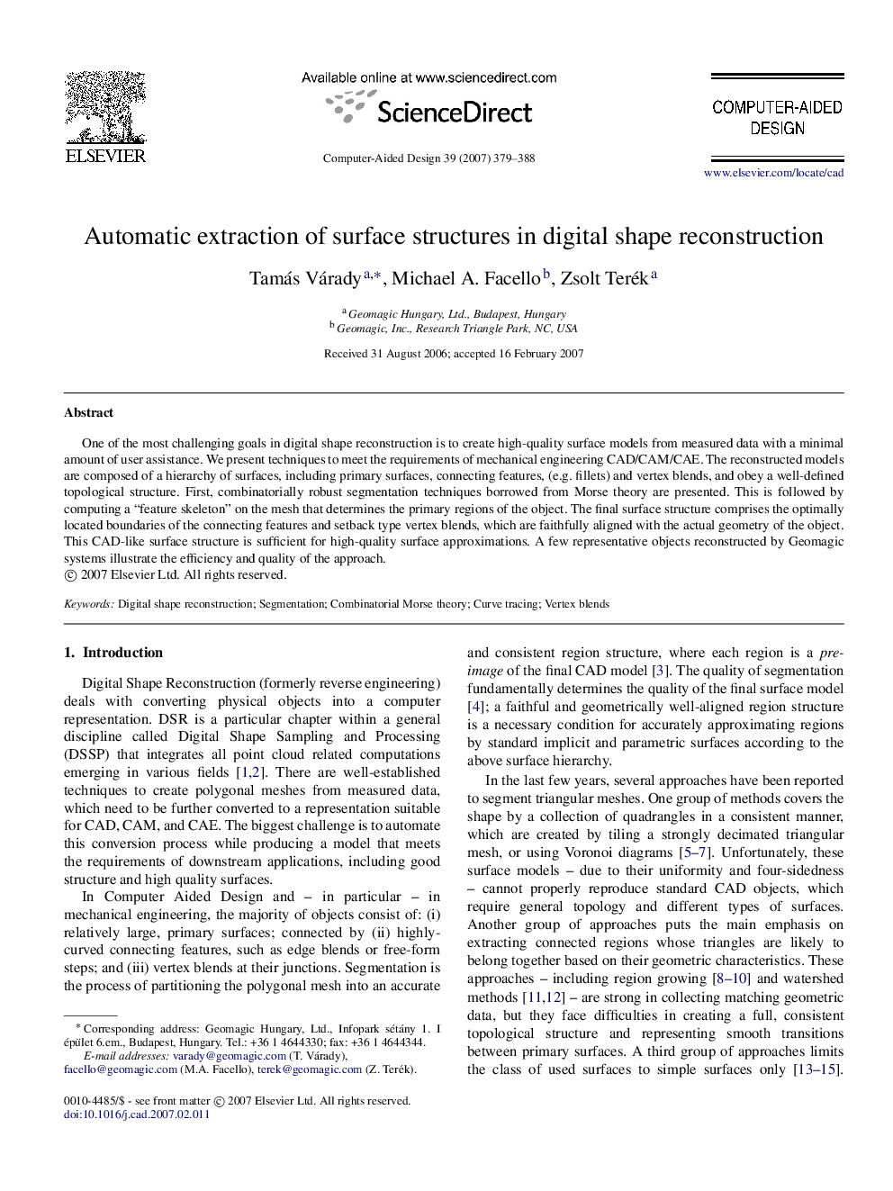 Automatic extraction of surface structures in digital shape reconstruction