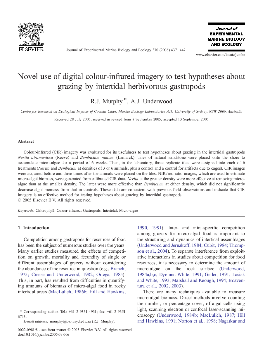 Novel use of digital colour-infrared imagery to test hypotheses about grazing by intertidal herbivorous gastropods