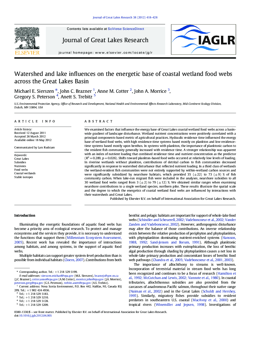 Watershed and lake influences on the energetic base of coastal wetland food webs across the Great Lakes Basin