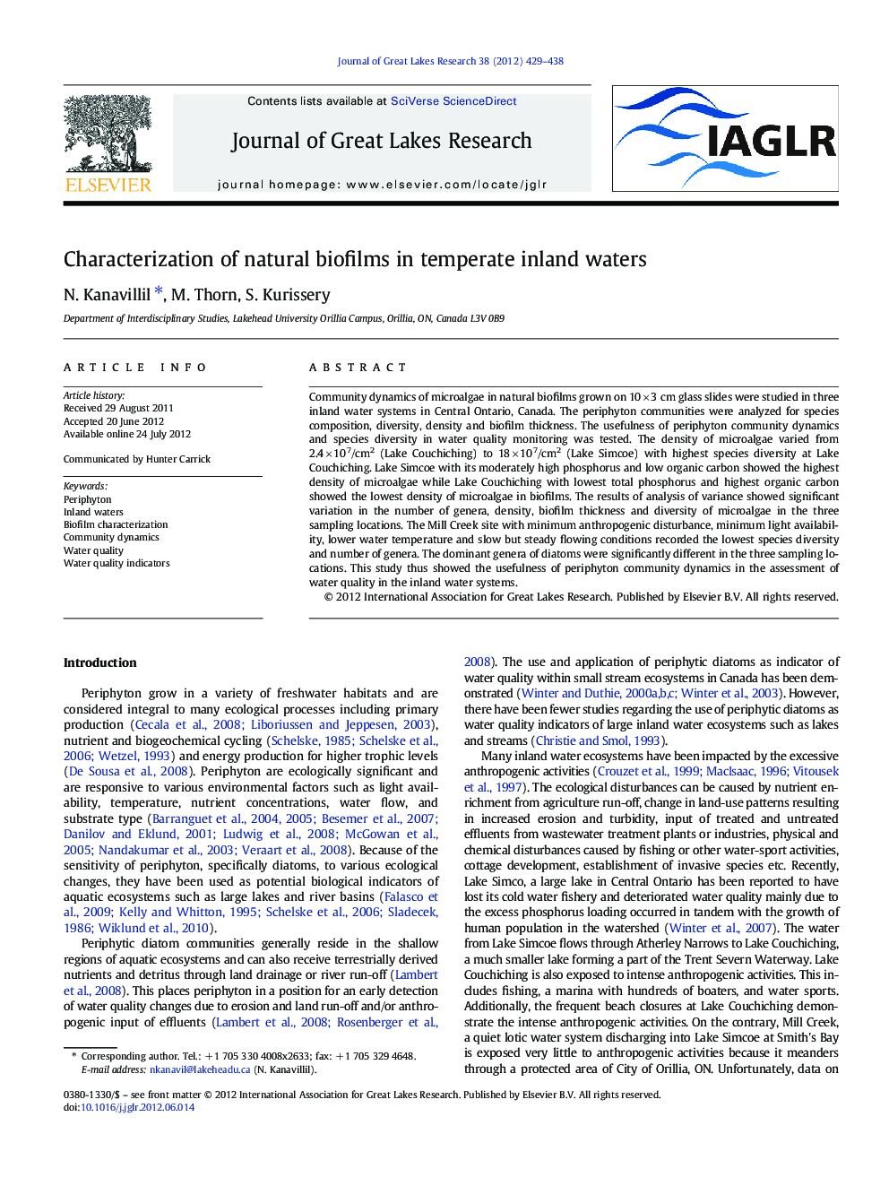 Characterization of natural biofilms in temperate inland waters