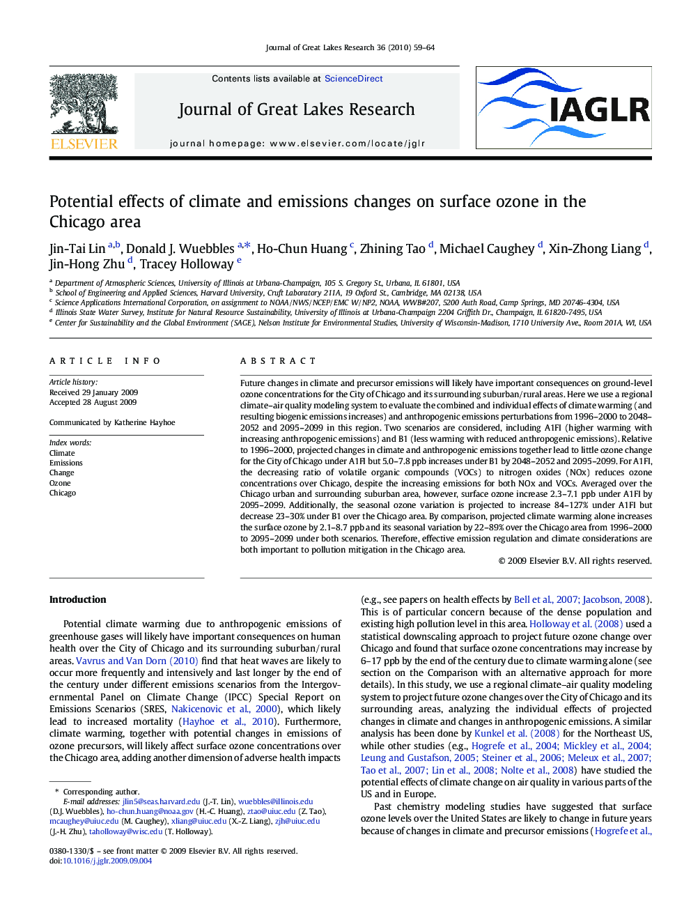 Potential effects of climate and emissions changes on surface ozone in the Chicago area