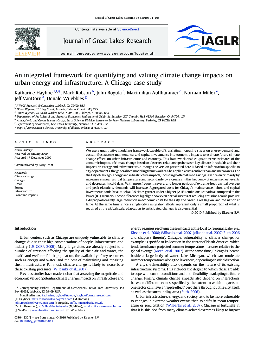 An integrated framework for quantifying and valuing climate change impacts on urban energy and infrastructure: A Chicago case study