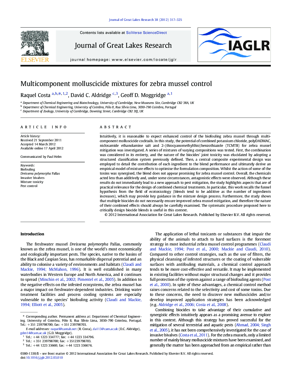 Multicomponent molluscicide mixtures for zebra mussel control