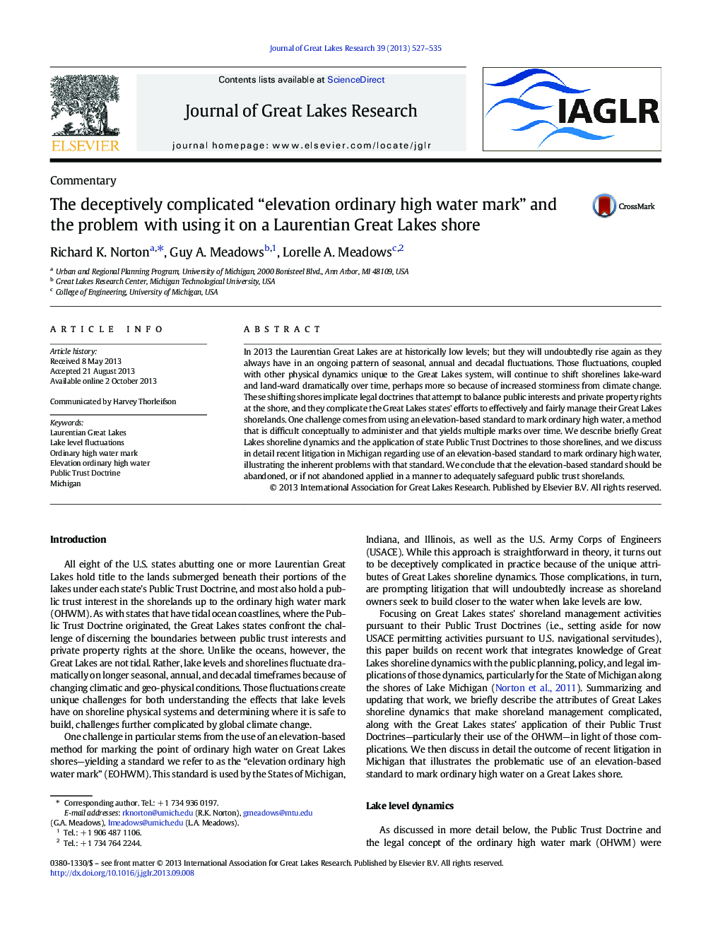 The deceptively complicated “elevation ordinary high water mark” and the problem with using it on a Laurentian Great Lakes shore