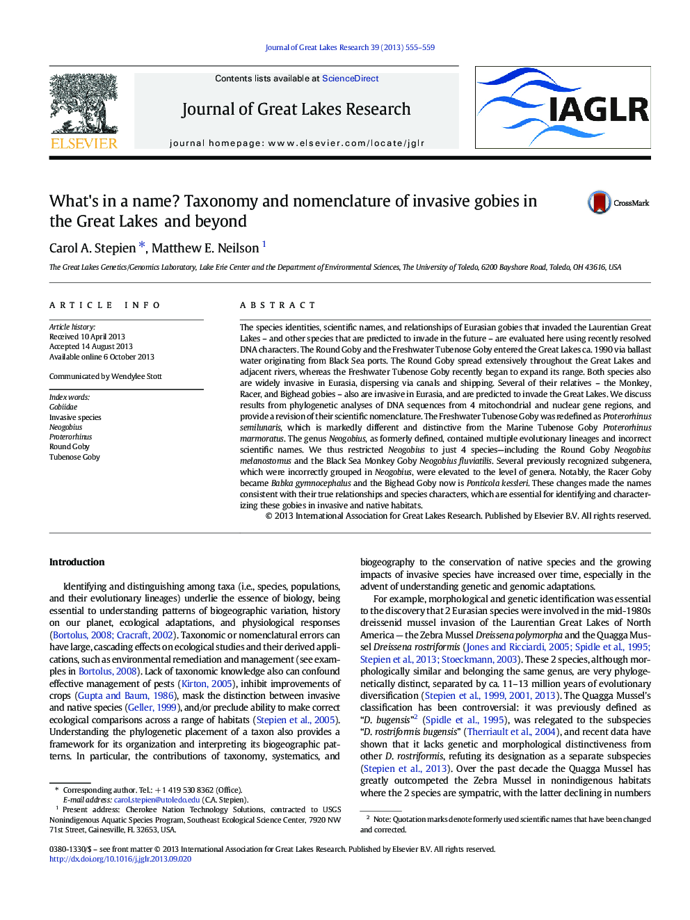 What's in a name? Taxonomy and nomenclature of invasive gobies in the Great Lakes and beyond