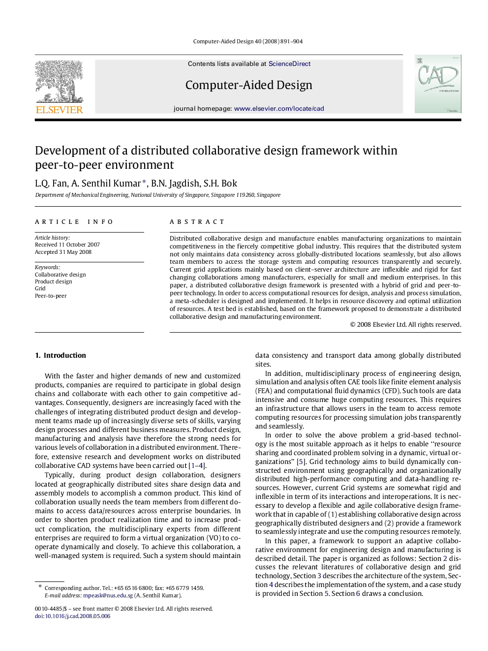 Development of a distributed collaborative design framework within peer-to-peer environment