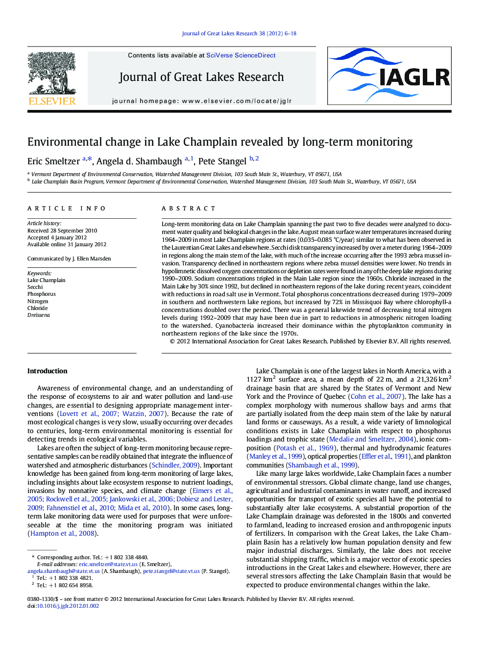 Environmental change in Lake Champlain revealed by long-term monitoring