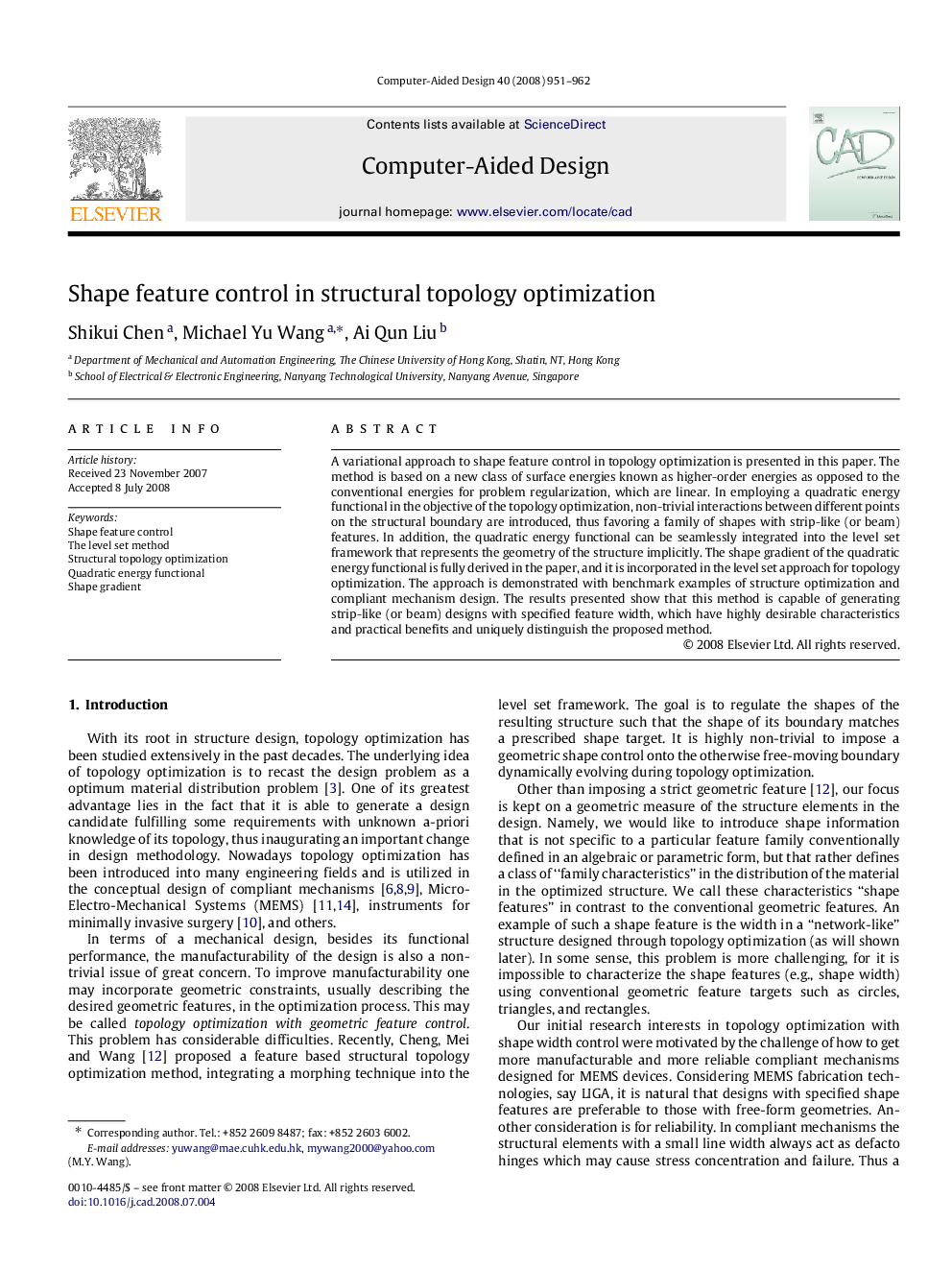 Shape feature control in structural topology optimization