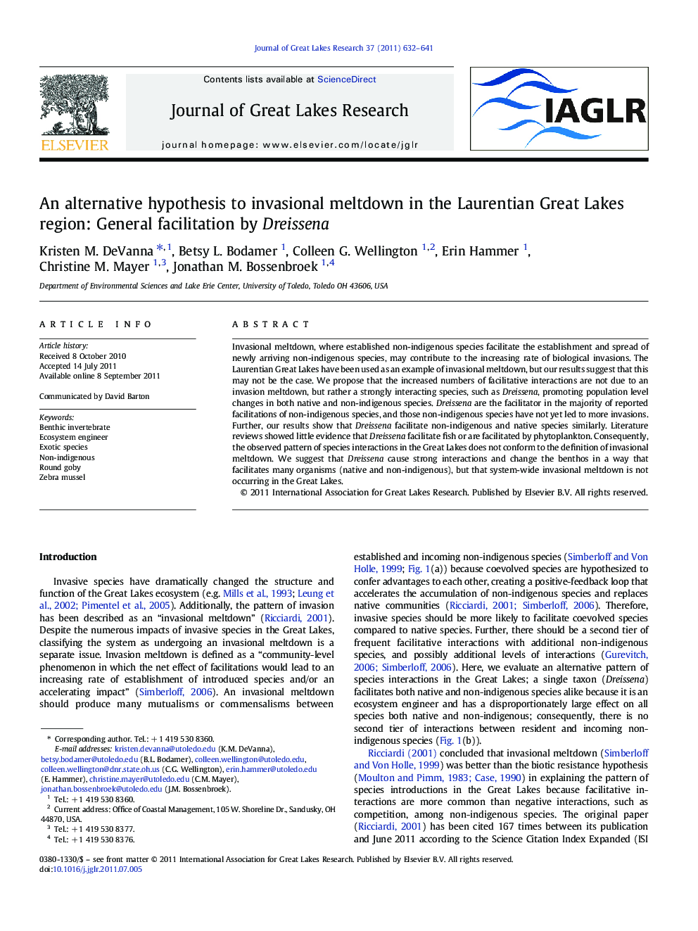 An alternative hypothesis to invasional meltdown in the Laurentian Great Lakes region: General facilitation by Dreissena