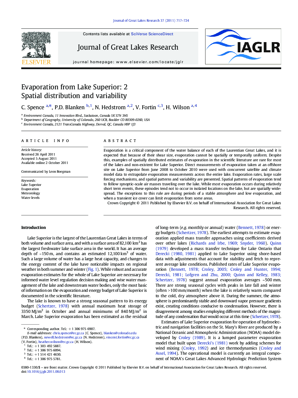 Evaporation from Lake Superior: 2: Spatial distribution and variability