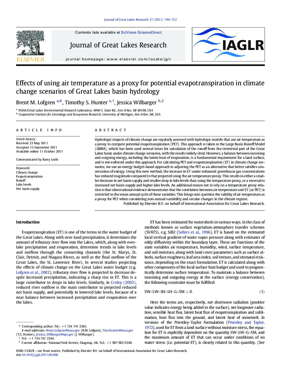 Effects of using air temperature as a proxy for potential evapotranspiration in climate change scenarios of Great Lakes basin hydrology