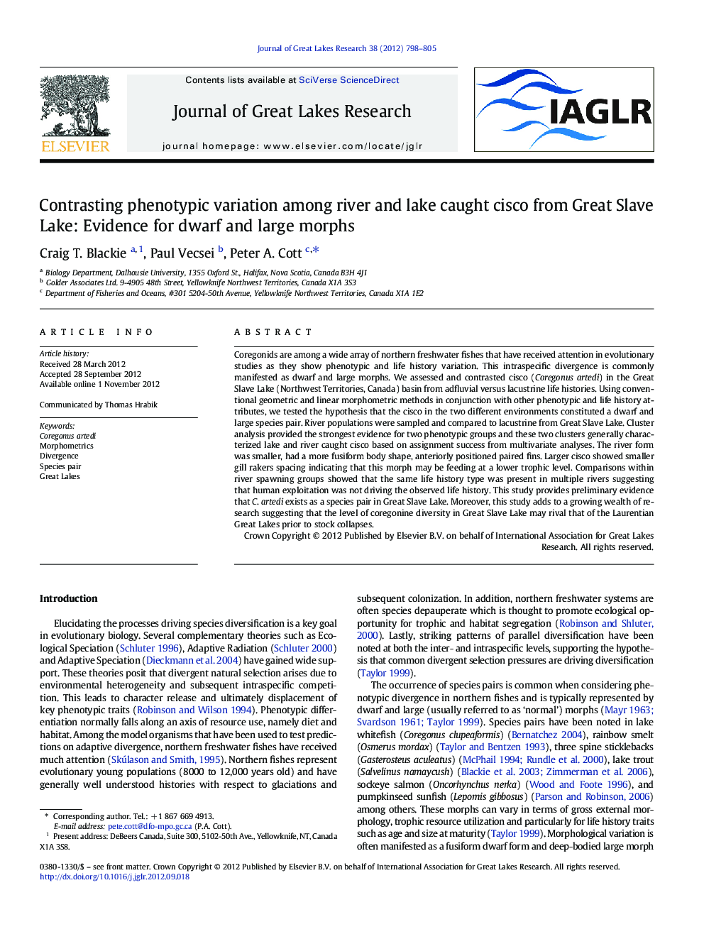 Contrasting phenotypic variation among river and lake caught cisco from Great Slave Lake: Evidence for dwarf and large morphs