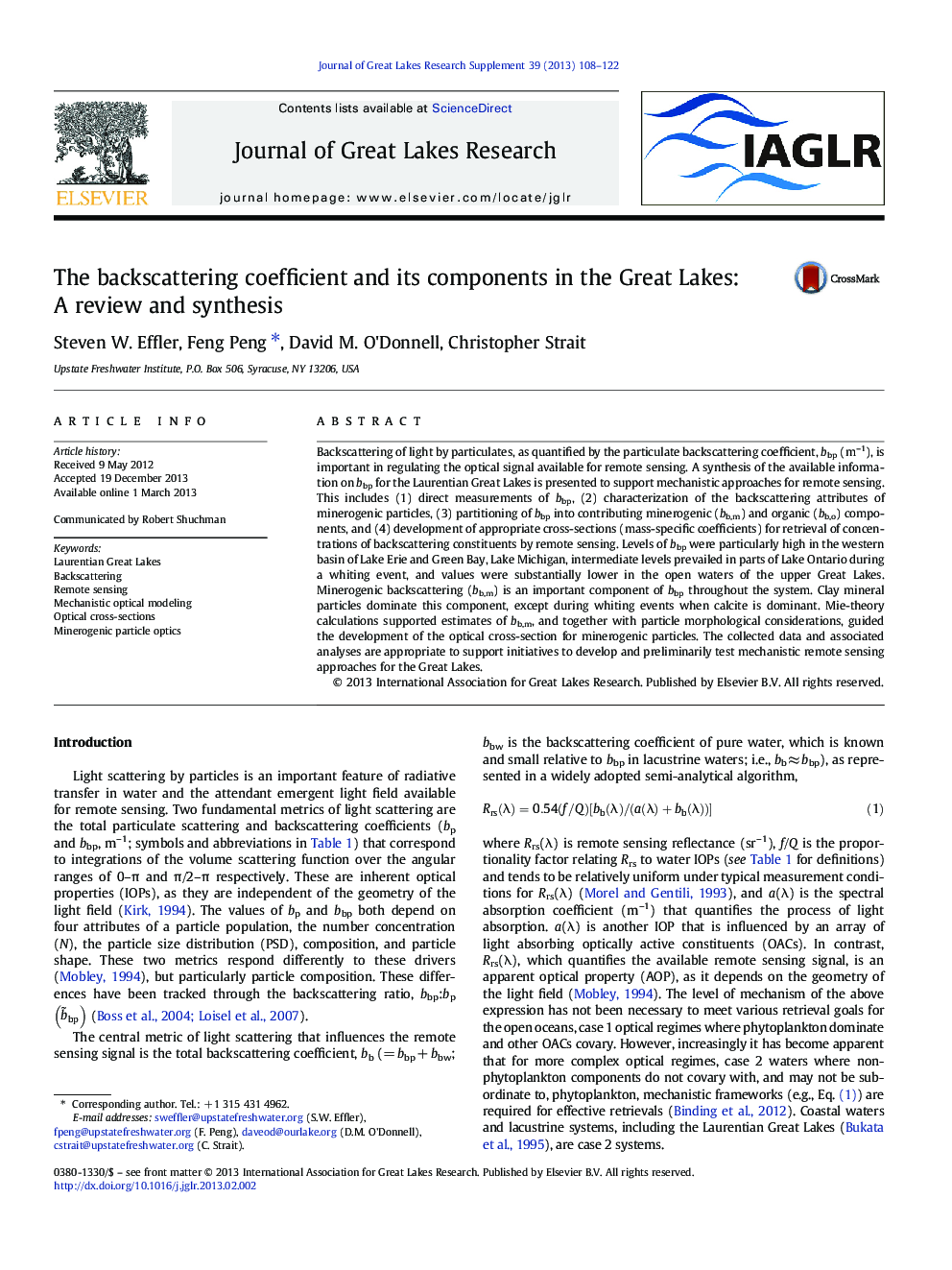 The backscattering coefficient and its components in the Great Lakes: A review and synthesis