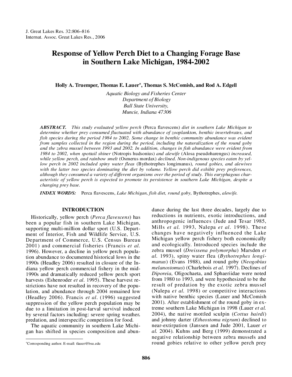 Response of Yellow Perch Diet to a Changing Forage Base in Southern Lake Michigan, 1984-2002
