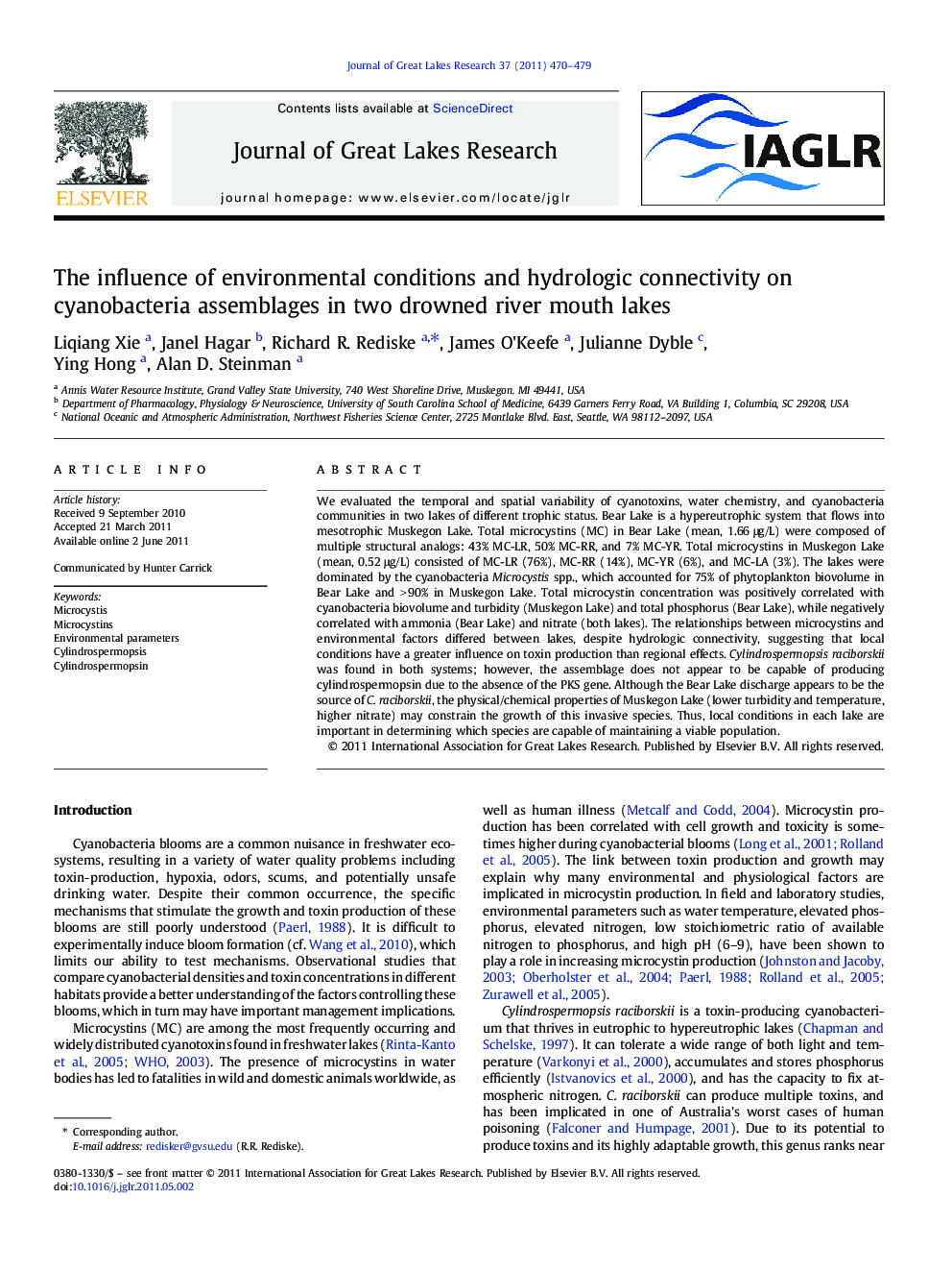 The influence of environmental conditions and hydrologic connectivity on cyanobacteria assemblages in two drowned river mouth lakes