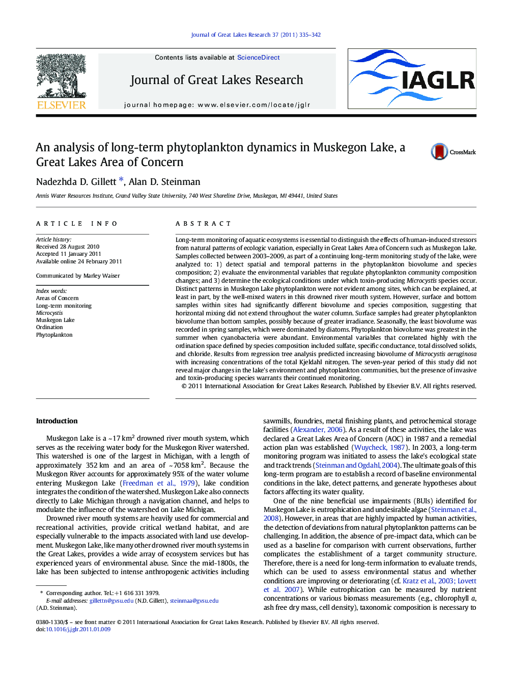 An analysis of long-term phytoplankton dynamics in Muskegon Lake, a Great Lakes Area of Concern