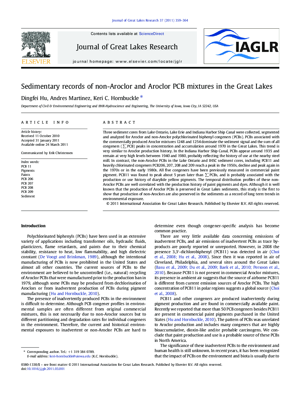 Sedimentary records of non-Aroclor and Aroclor PCB mixtures in the Great Lakes